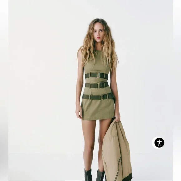 Zara | Dresses | Zara Utility Belts Dress Army Green Size Small Nwt |  Poshmark